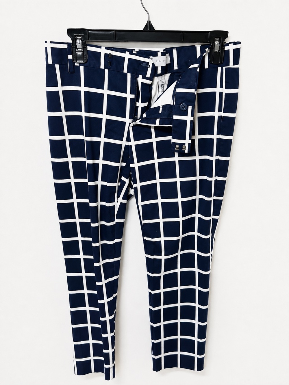 Gap Slim Cropped Pants Size 2 Navy White Windowpane Plaid Stretch Ankle